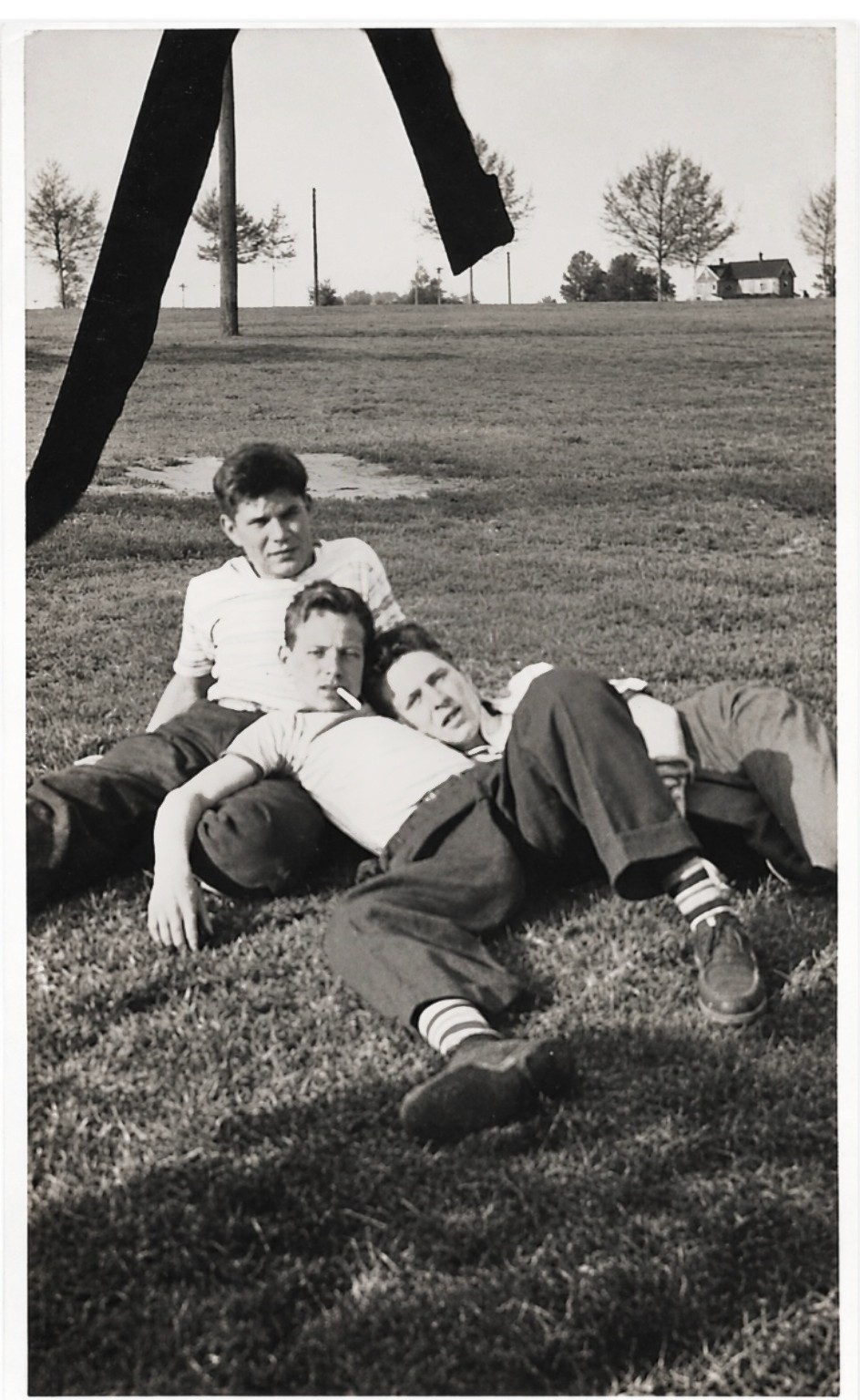 AFFECTIONATE BOYS Vintage Old Photo Boy Teenagers Lying on Each Other Smoking 