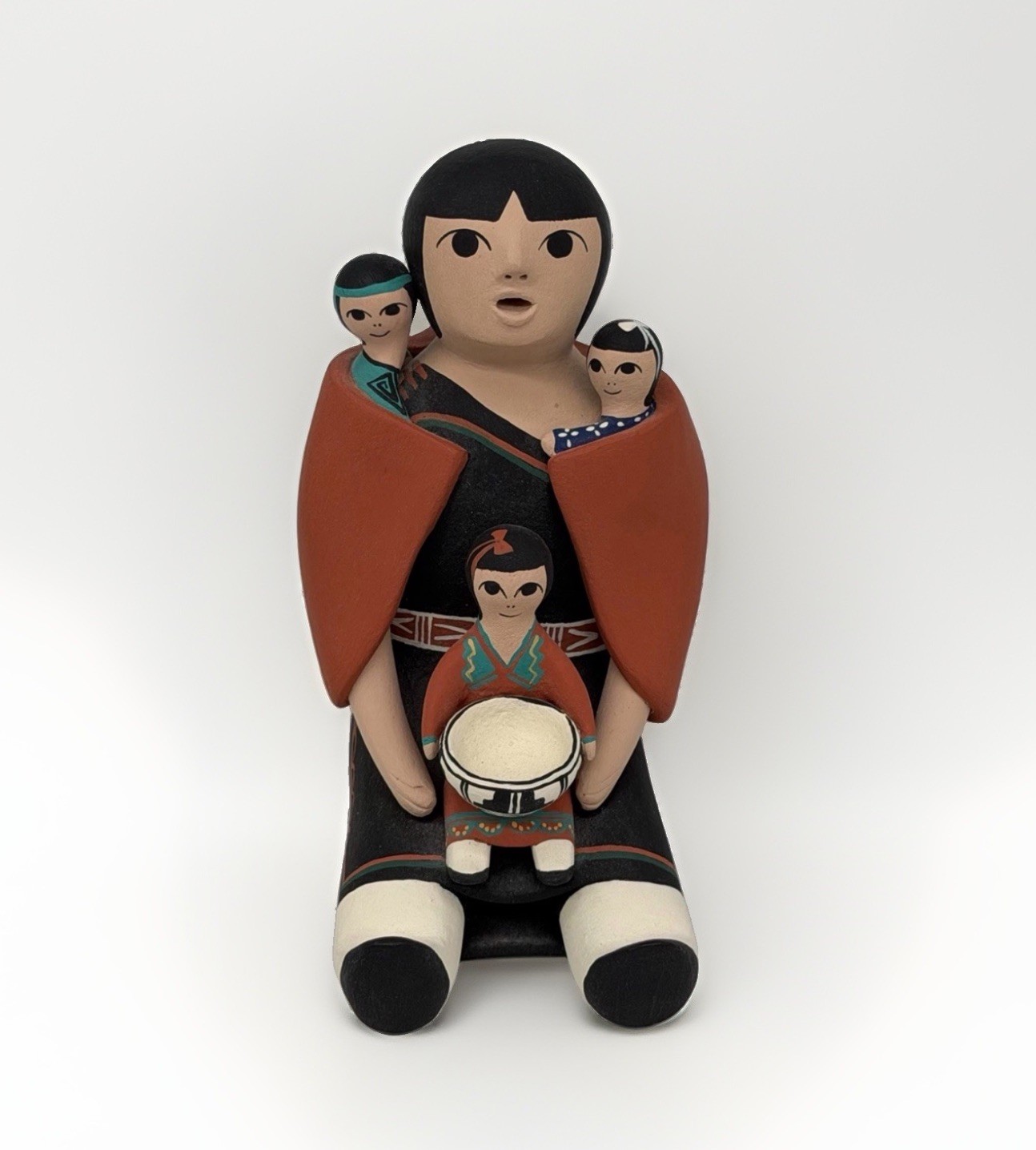 Cochiti Pueblo Pottery Storyteller Signed By Mary E. Quintana 3 Children Drum 5”