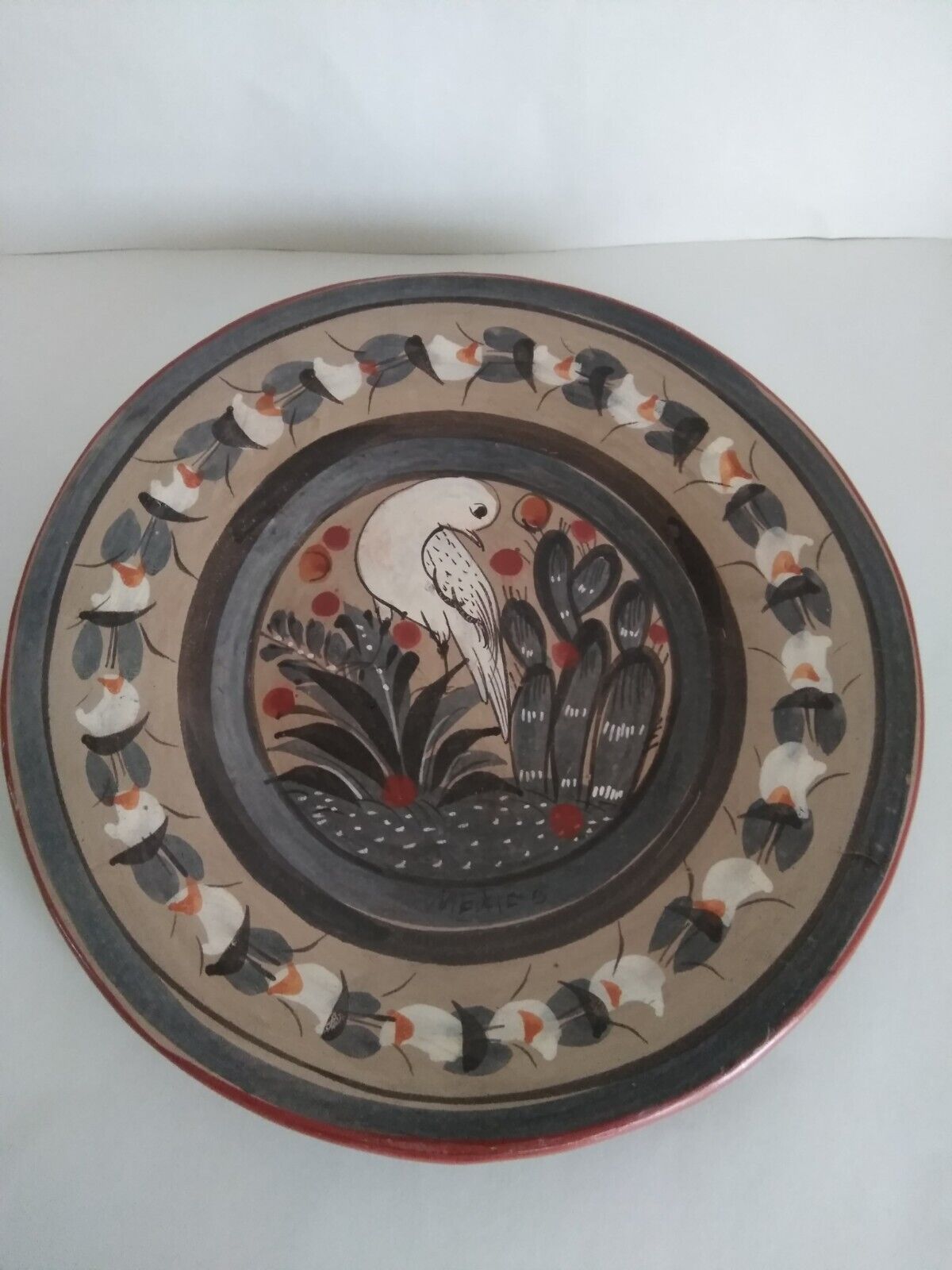 Vintage Tonala Mexico Folk Art Pottery Decorative Wall Hanging Plate Bird 12\