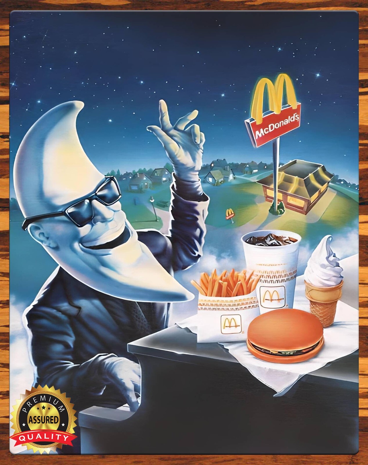 McDonalds - It\'s Mac Tonight - 1987 - Moon Head Guy - Rare - Metal Sign 11 x 14