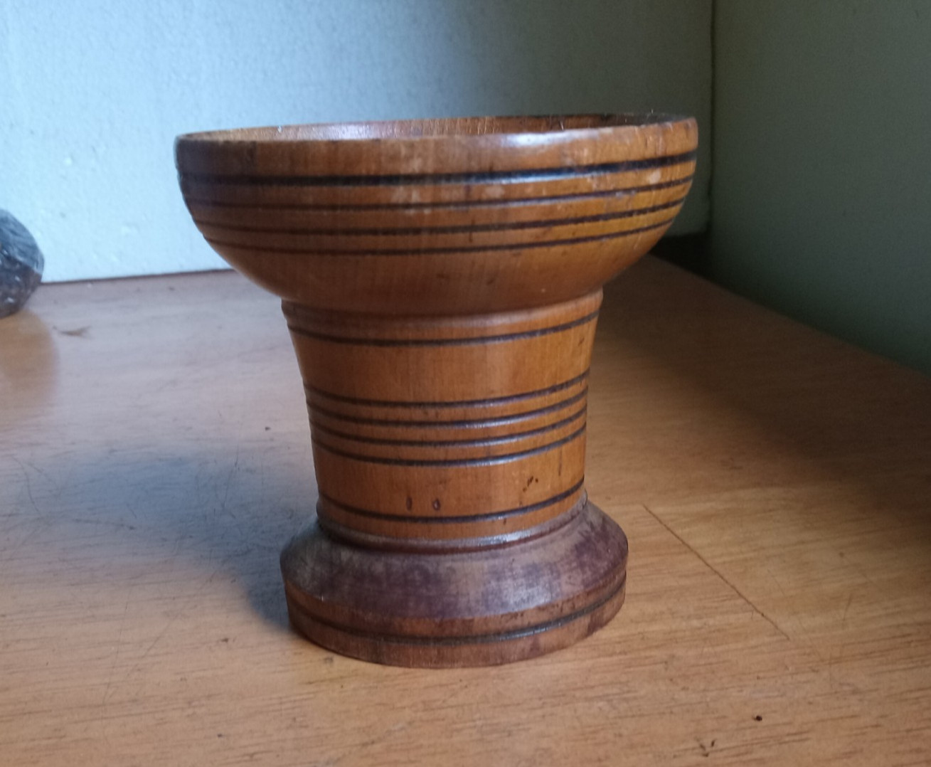1800s WOOD TREENWARE LATHE TURNED SANDER POUNCE POT WITH RINGS
