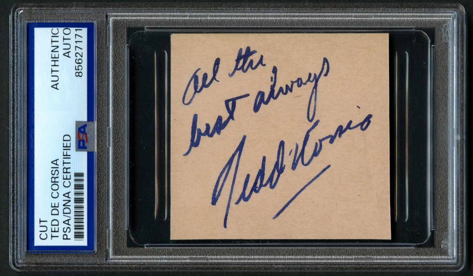Ted de Corsia d1973 signed autograph 2.5x2.5 cut American Actor PSA Slabbed