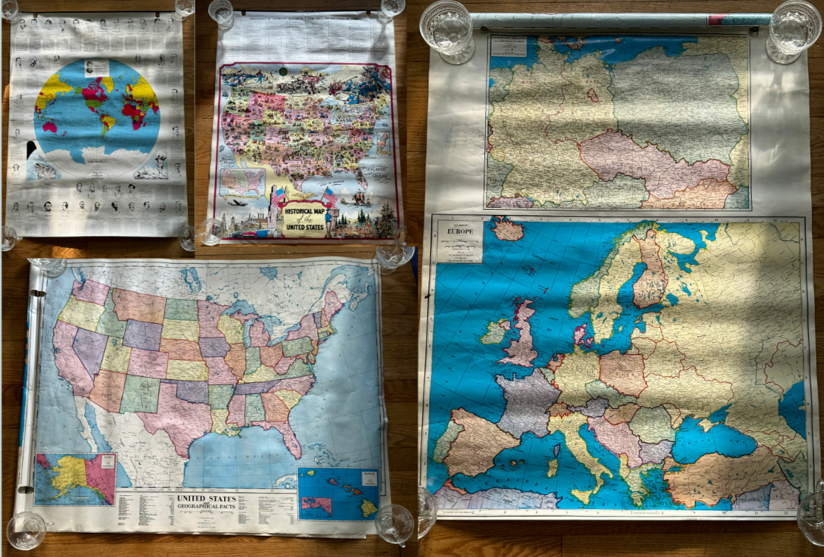Vintage 1992 United States Europe US Presidents World Color Classroom Map 36x28