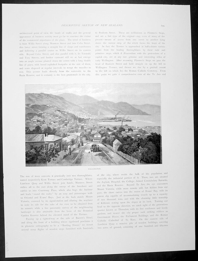 1886 Picturesque Atlas, Antique Print Early View of Wellington, New Zealand