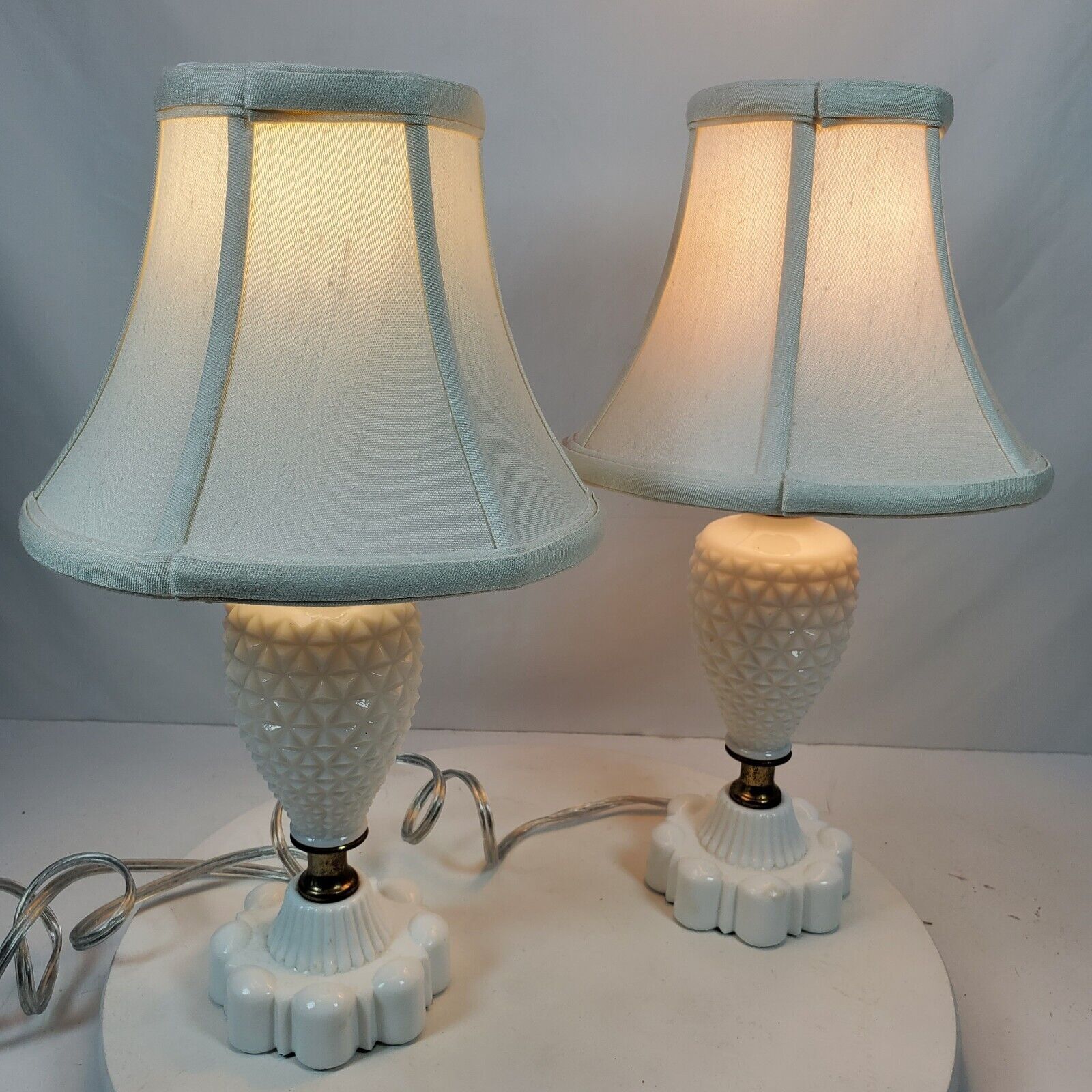 Vintage Mid Century Milk Glass Table Lamp SET of 2 w/ Bell Shades REWIRED
