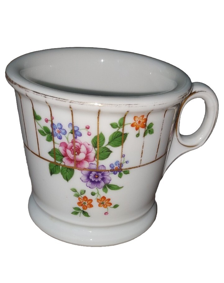 Antique Shaving Mug Porcelain White Floral Z Co  Made in Bavaria - READ 
