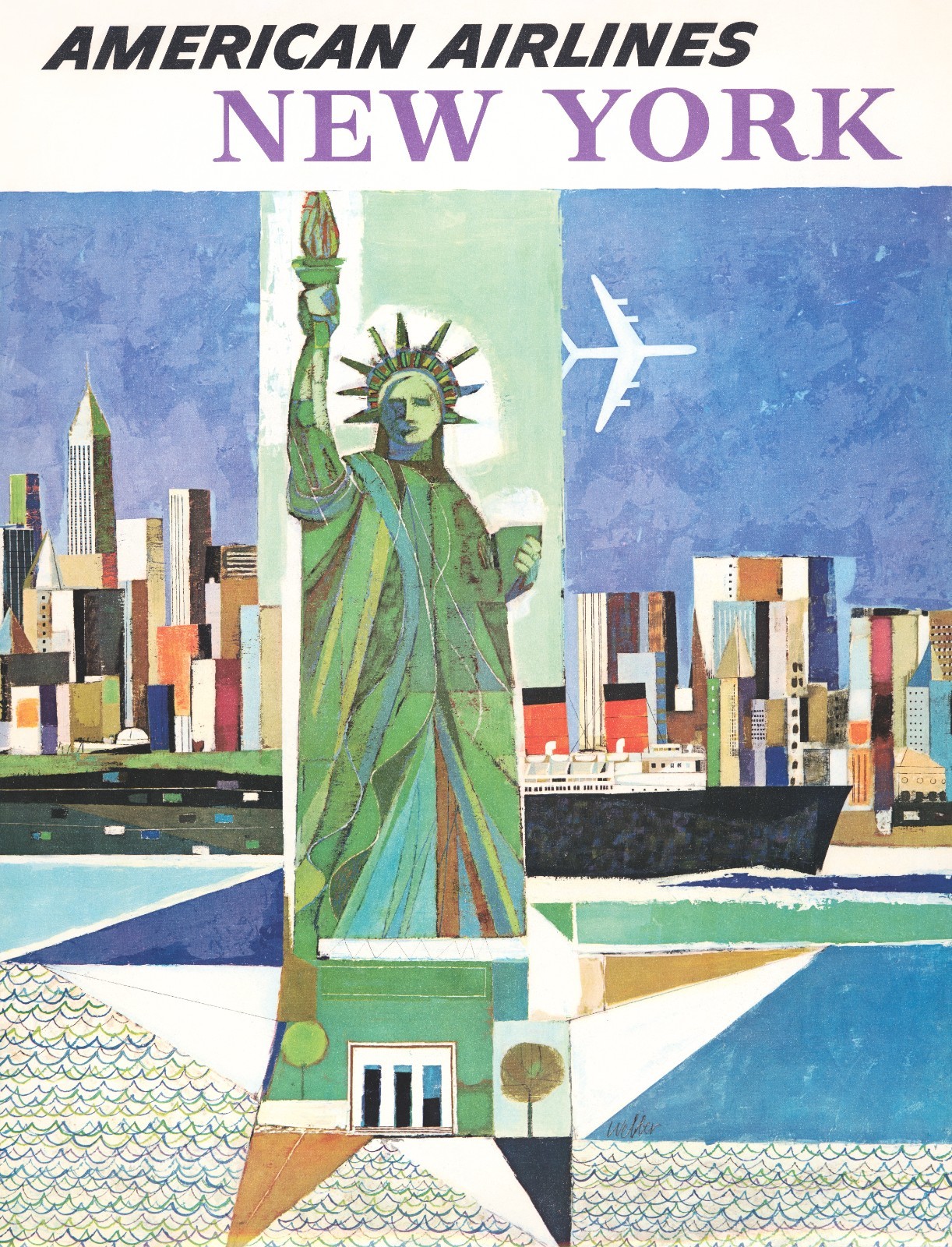 Vintage New York American Airlines - 1964 United States Travel Ad Poster Print