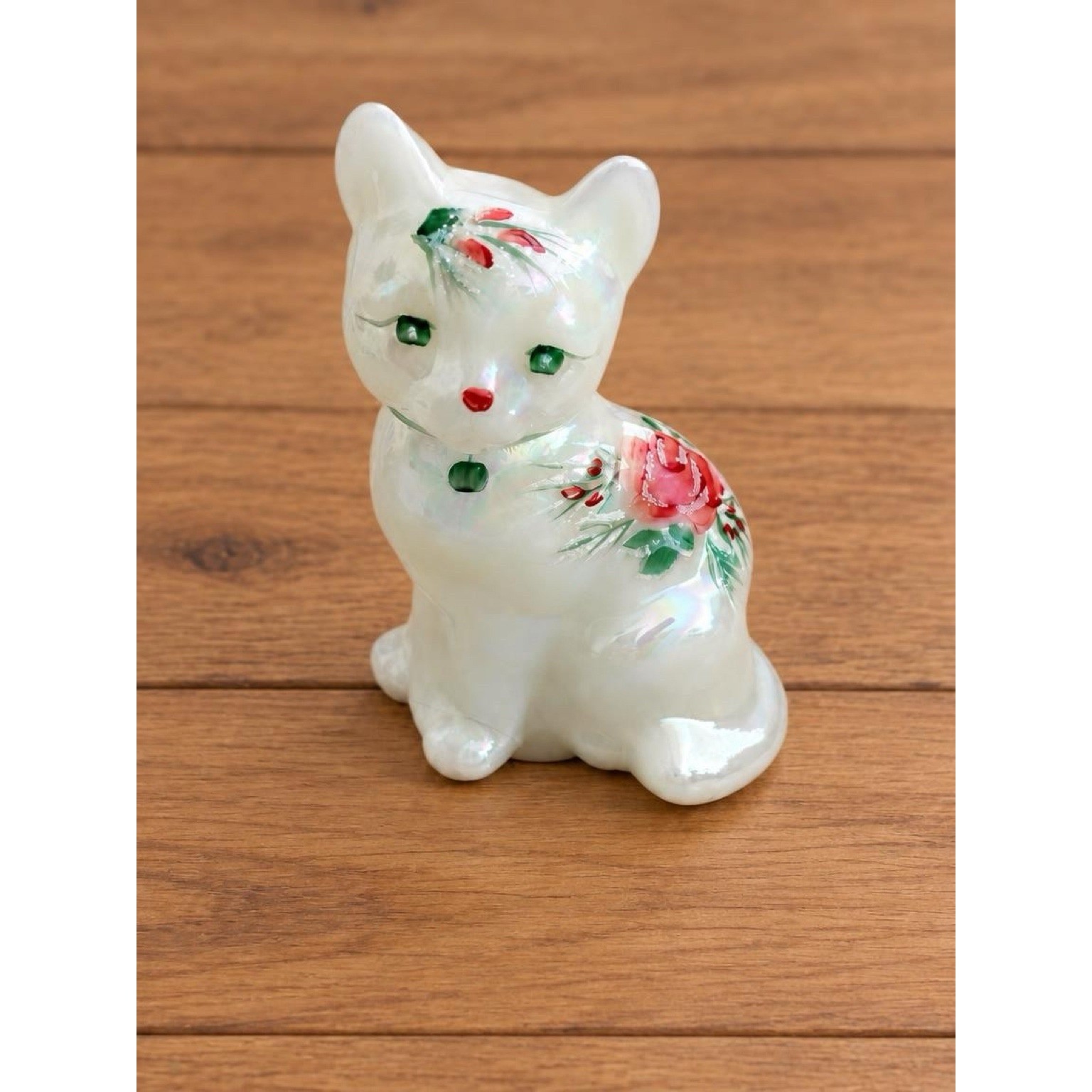 Vtg Fenton Glass Sitting Cat Figurine White Opalescent Iridescent Rose Fredrick Vtg Fenton Glass Sitting Cat Figurine White Opalescent Iridescent Rose Fredrick