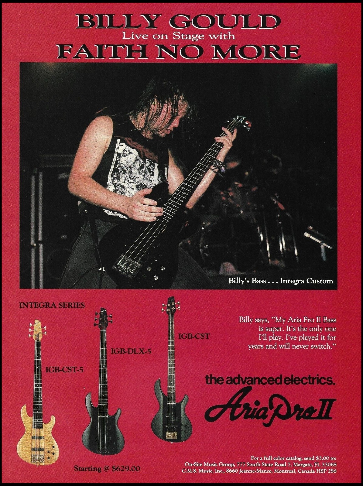 Faith No More Billy Gould 1985 Aria Pro II Integra IGB Series Bass guitar ad