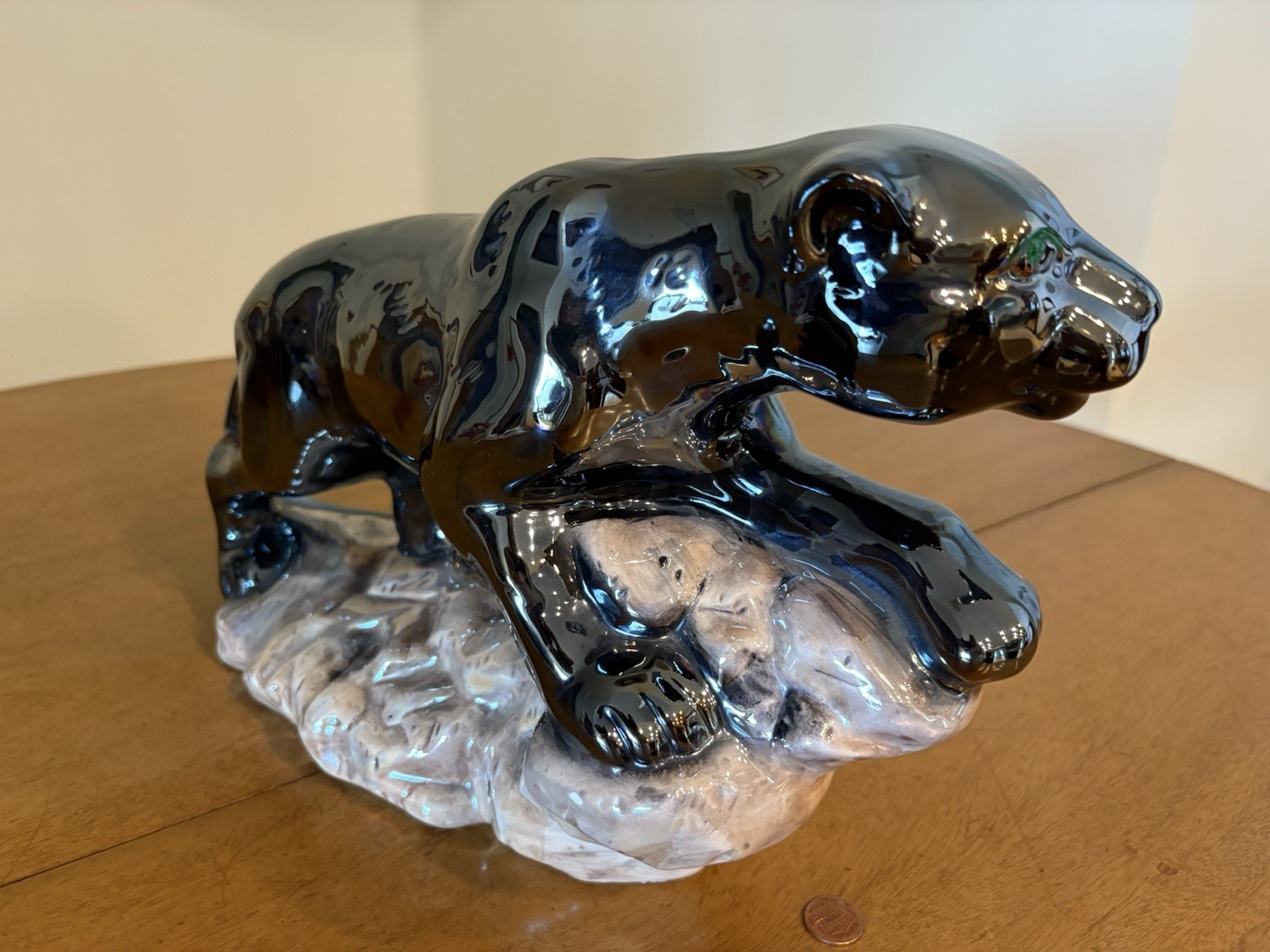 MCM Retro Black Panther Lusterware Iridescent Glazed Sculpture Figurine 14\