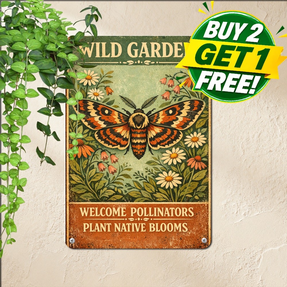 Pollinator Friendly Wildlife Habitat Honeybee Butterfly Garden Metal Sign 8x12