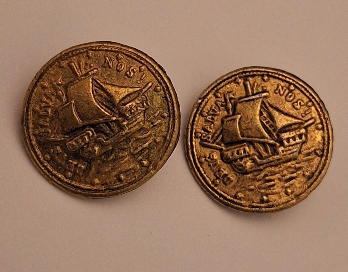 Georgian British Naval Buttons c.1770–1810 Ship & Latin Motto “Deus Nos Salva