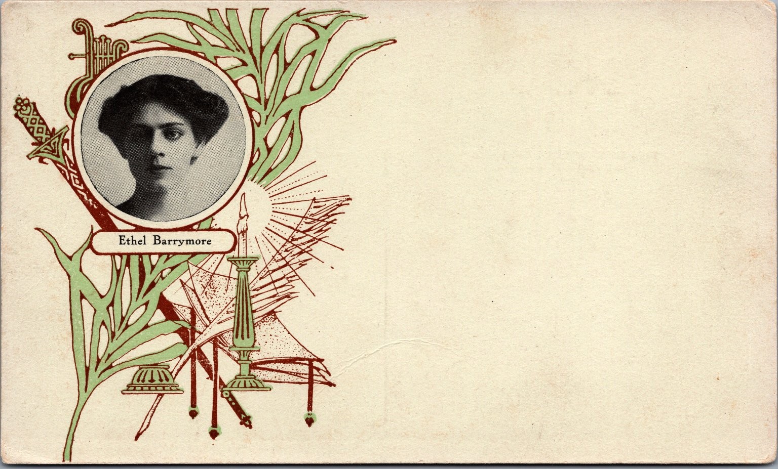 Ethel Barrymore Art Nouveau Portrait Postcard Actress Vintage Early 1900s