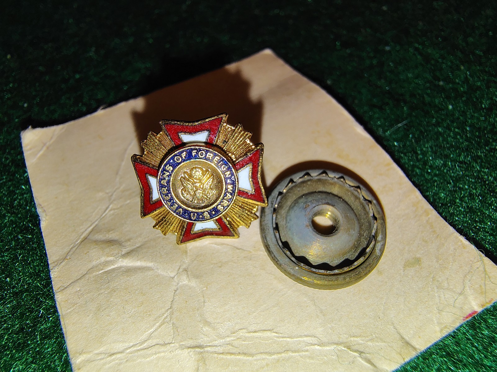 Vintage VFW Lapel Pin Screw Back 1940s WWII Era Veterans Foreign Wars Medal