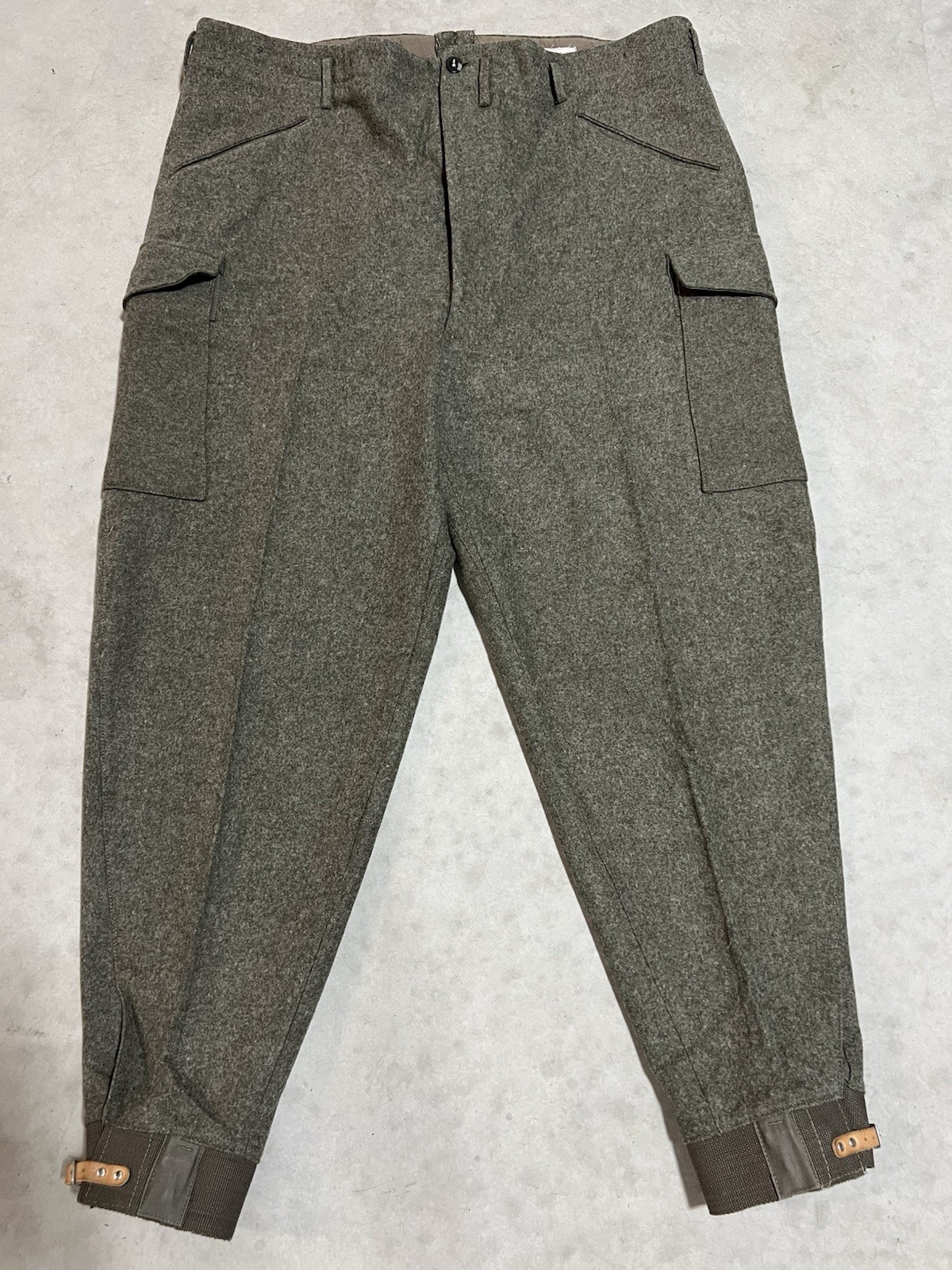 Vintage 1941 WW2 Swedish 114k Wool Military Cargo Pant Ankle Buckle 40s Uncommon
