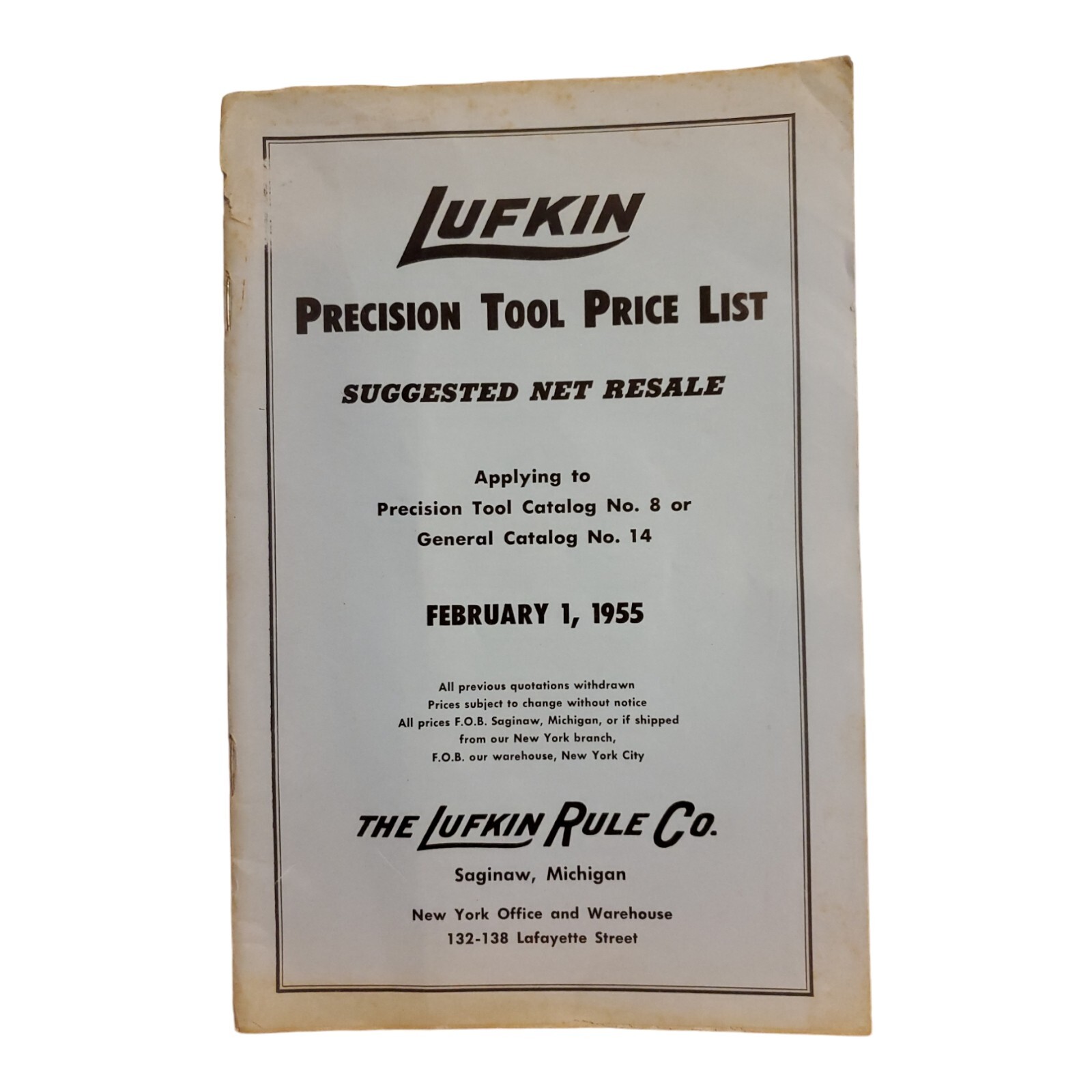 1955 Lufkin Precision Tool Price List #8 Or General Catalog #14-7.5 X 5\