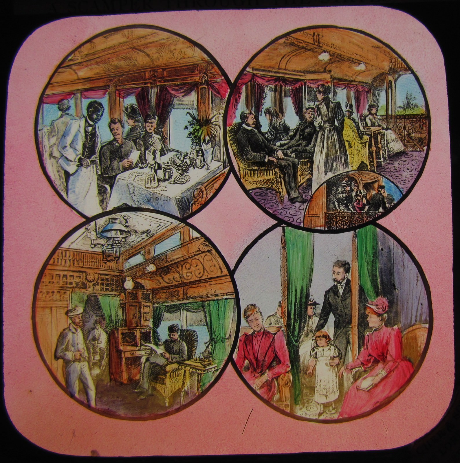 Glass Magic Lantern Slide INTERIOR OF AN AMERICAN TRAIN NO1 C1893 USA RAILWAY 