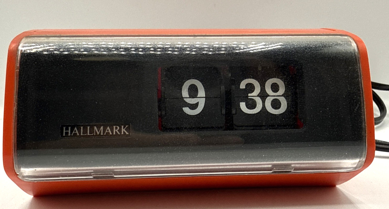 Vintage 1970s Hallmark Model 3500 Red Flip Clock MCM Space Age WORKING Hong Kong