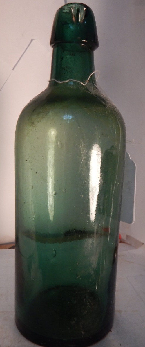 antique pint lite green glass ink  bottle pinched lip