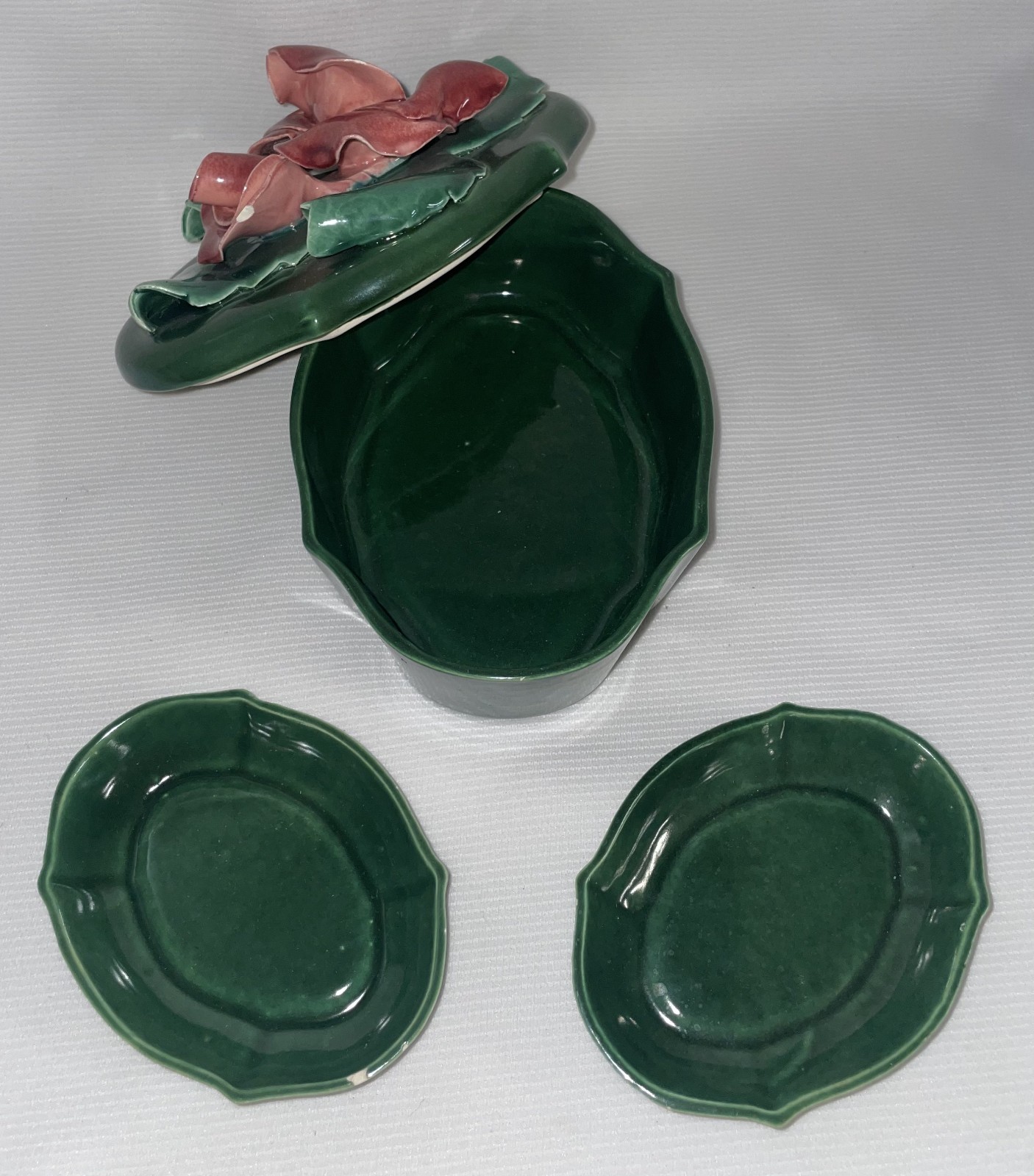 Vtg Johannes Brahm California Pottery Rose Trinket Box w/ 2 Tiny Trays 665 USA