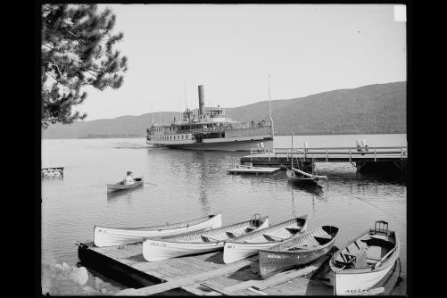 Photo:Lake George NY Sagamore Steamboat Boat House 1900s Pier Canoes
