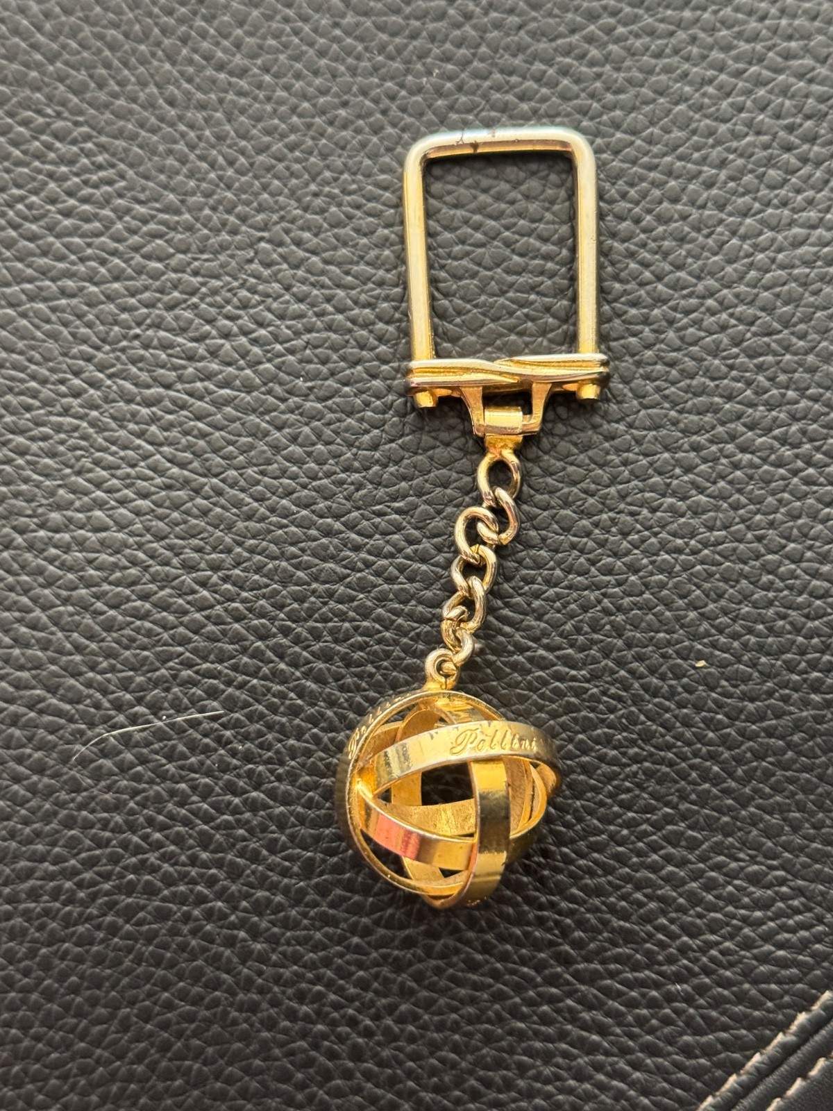 Vintage Pollini Italy Gold-Tone Keychain Openwork Globe Orb Charm Designer