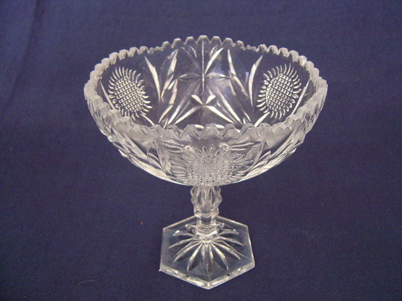 PRESSED PATTERN GLASS COMPORT CRYSTAL PEDESTAL COMPOTE FLOWER