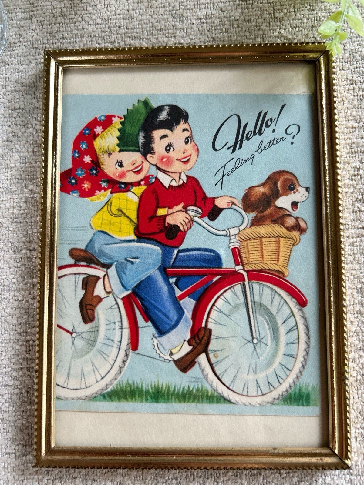 1940s/1950s Framed Kitschy Artwork Bike Scene Cardstock Get Better MCM Decor