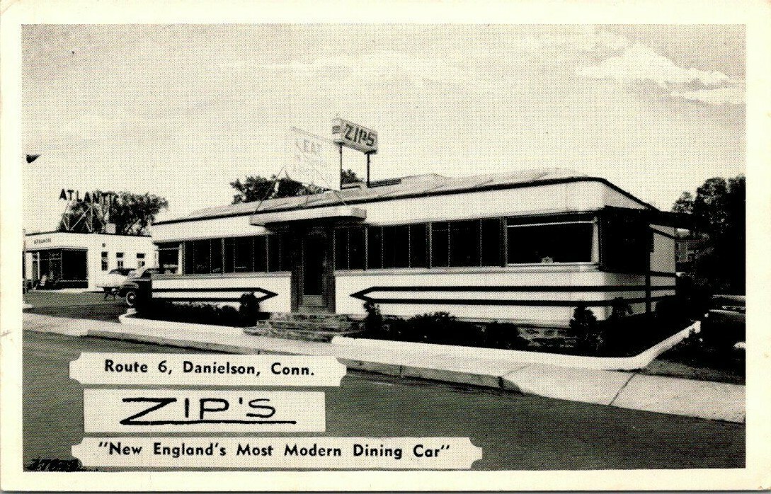 DANIELSON CONNECTICUT ZIP\'S ROADSIDE DINER RESTAURANT VINTAGE DEXTER POSTCARD