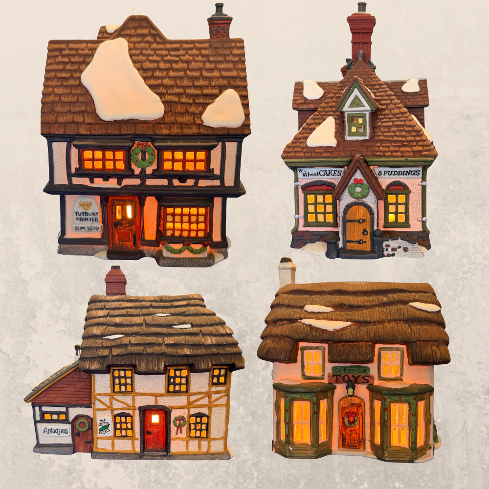 Dept 56 Dickens Village 4 House Lot Wheat Cakes Toy Shop Tutbury Mr Mrs Pickle Dept 56 Dickens Village 4 House Lot Wheat Cakes Toy Shop Tutbury Mr Mrs Pickle