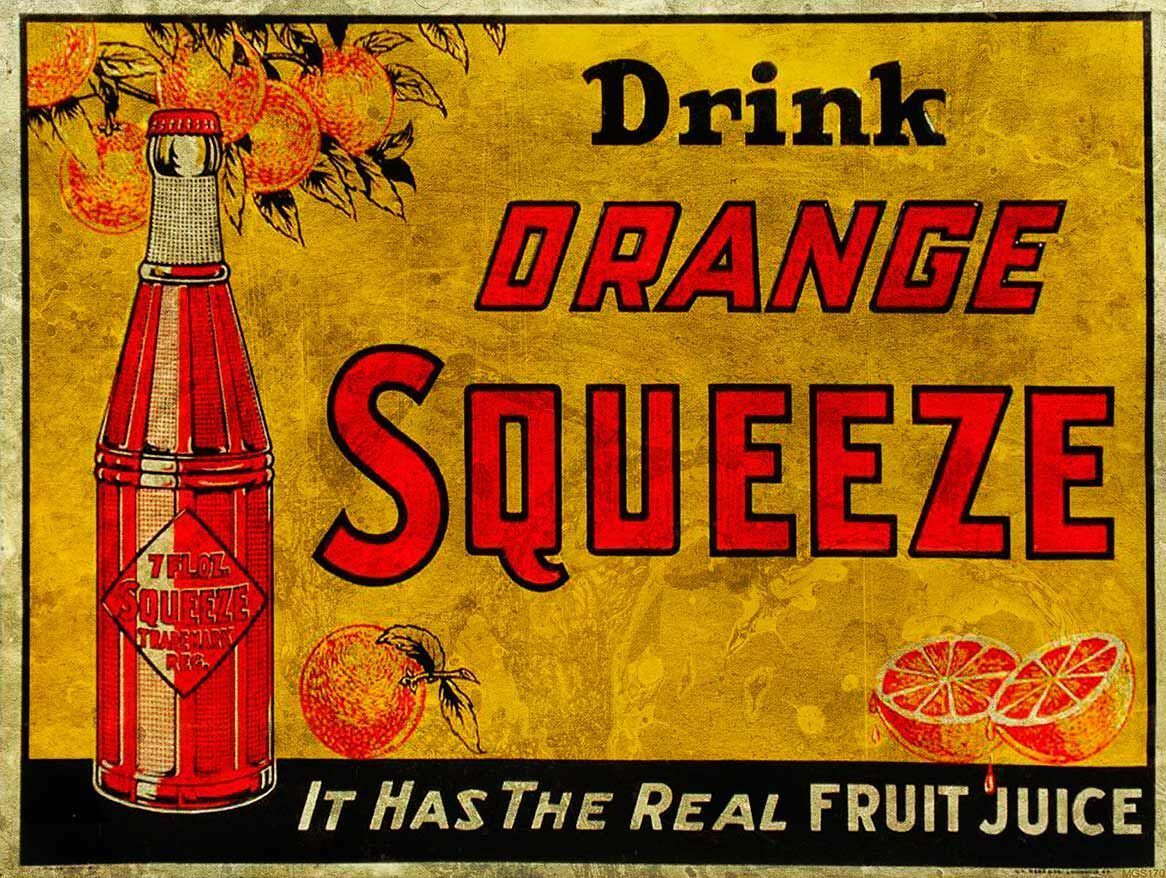 DRINK ORANGE SQUEEZE SODA POP FRUIT JUICE 16\