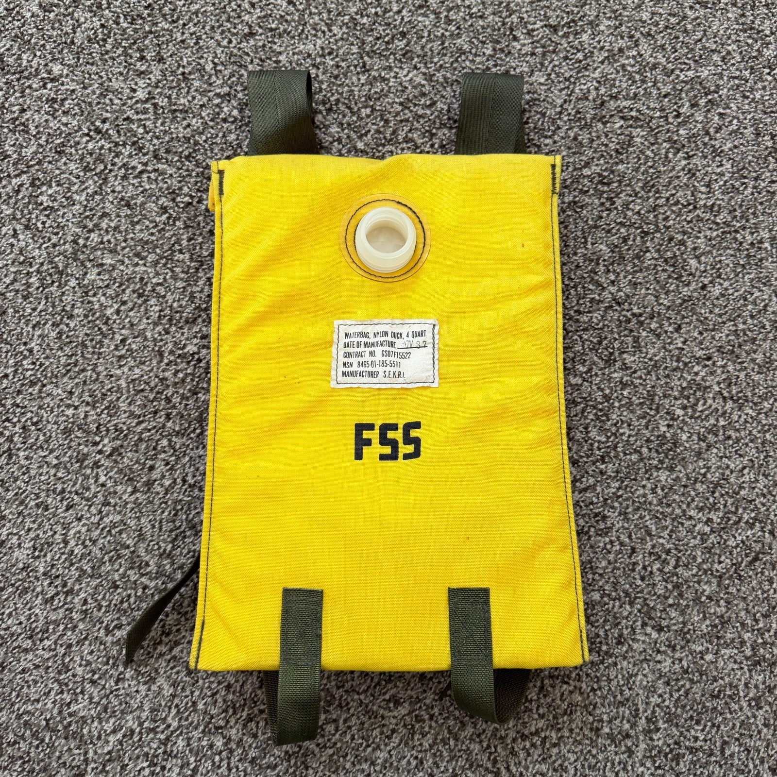 VTG 1987 USFS Wildland Firefighter 4 Quart Water Bag FSS S.E.K.R.I. Yellow