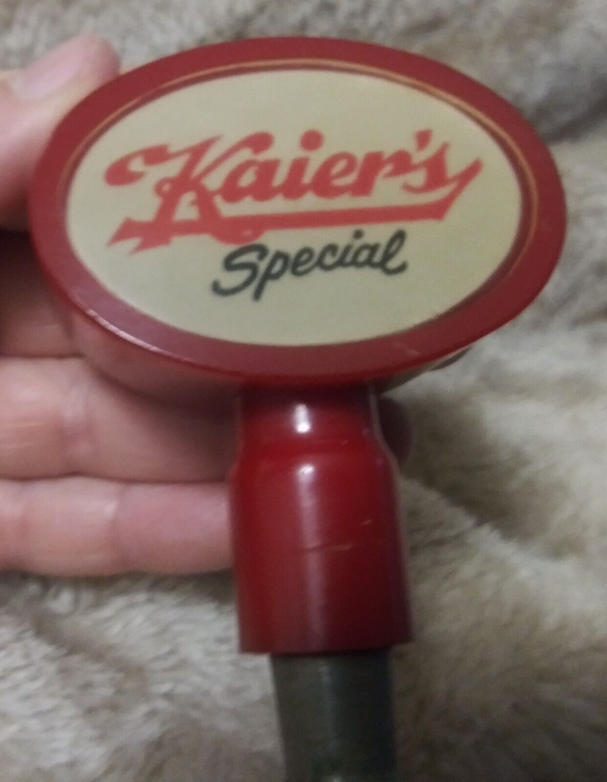 Vintage Red Bakelite Kaier\'s Premium Beer Tap Knob Handle with Metal Tap