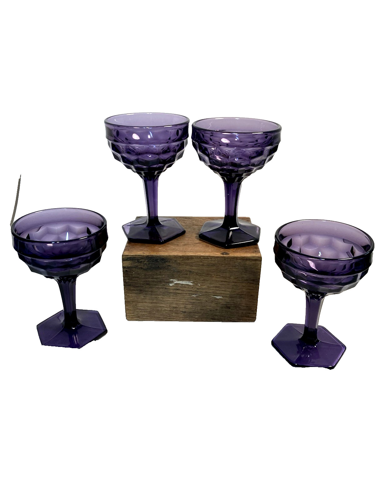 Fostoria American, sherbet, ice cream, purple, TALL stem, HEX bottom, Set of 4 Fostoria American, sherbet, ice cream, purple, TALL stem, HEX bottom, Set of 4
