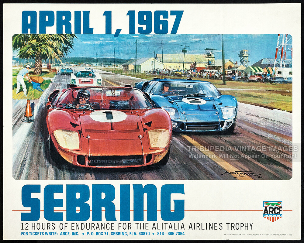 Vintage 1967 SEBRING Race FORD GT40 Cars Advertising 8x10 Poster Print