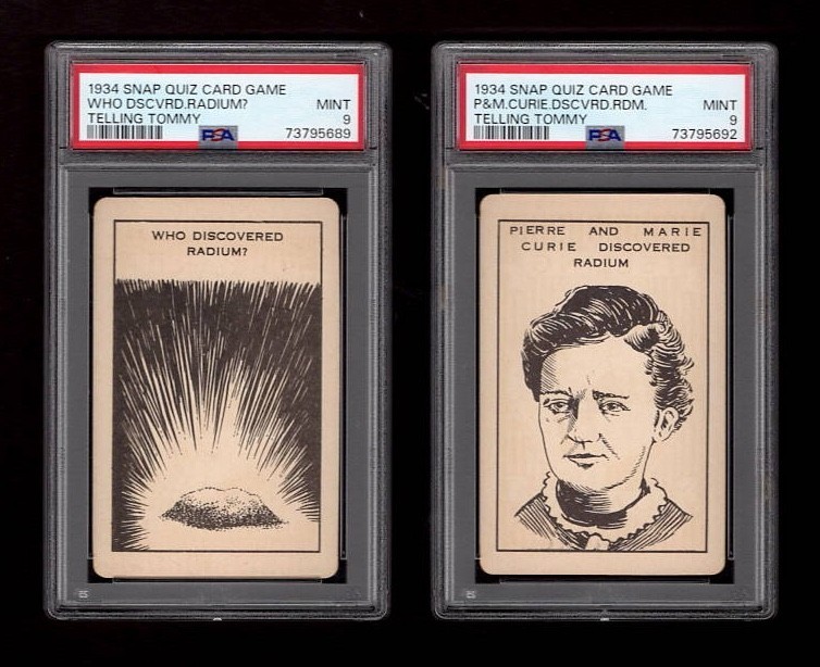 PSA 9 MADAME CURIE Two Spectacular 1934 Snap Quiz Cards PSA 9 MADAME CURIE Two Spectacular 1934 Snap Quiz Cards