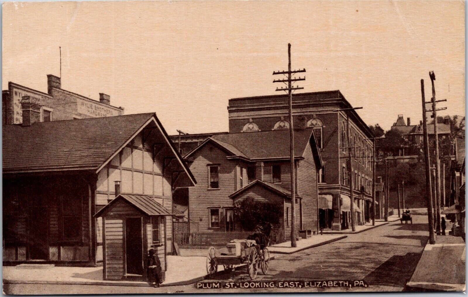 Elizabeth PA Plum St Looking East - Horse & Wagon - NICE c.1910 Vintage Postcard
