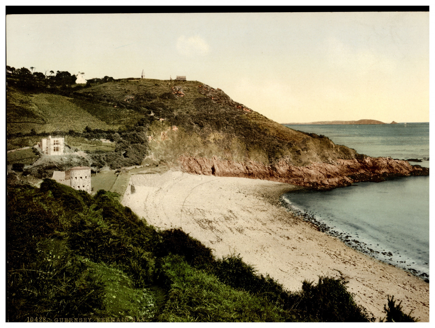 England. Channel Islands. Guernsey. Fermain Bay.  Vintage Photochrome by P.Z, 