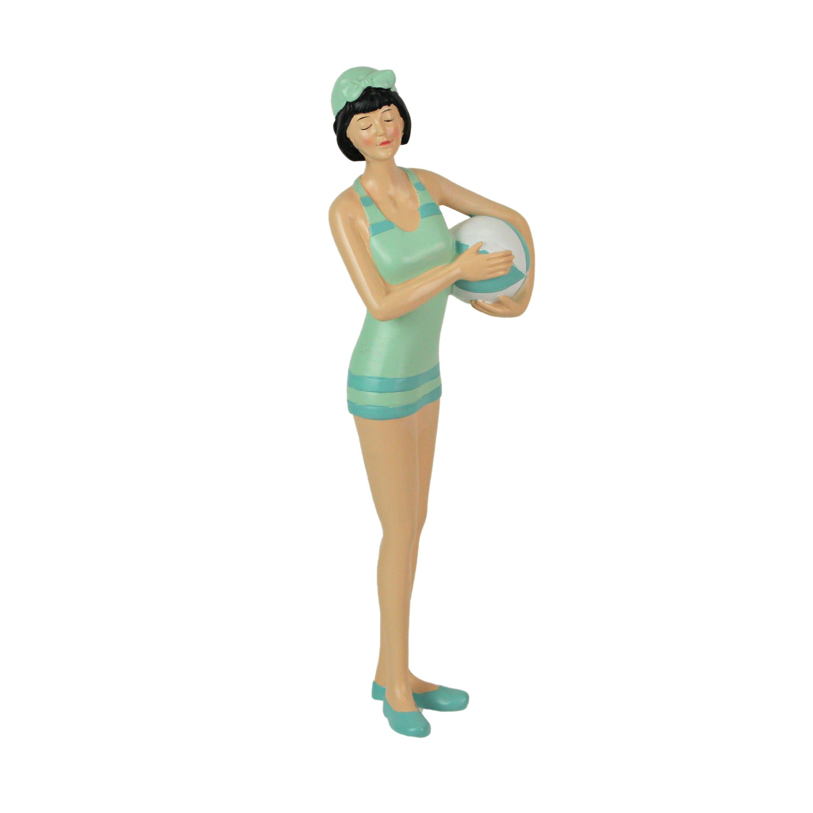Graceful Brunette Retro Bathing Beauty Figurine – Sage Green Swimsuit, Beach Graceful Brunette Retro Bathing Beauty Figurine – Sage Green Swimsuit, Beach