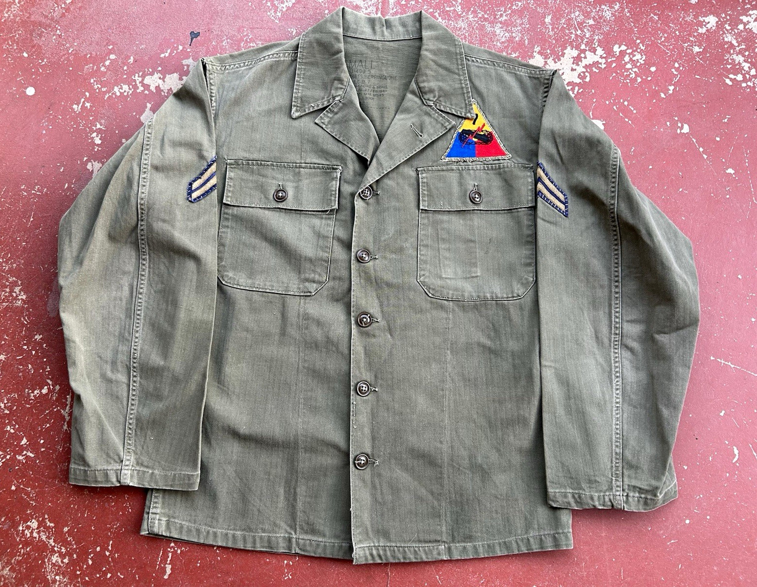 Vintage Early 50s Korean War US Army M1947 HBT Jacket 1st Armored Div Small Vintage Early 50s Korean War US Army M1947 HBT Jacket 1st Armored Div Small