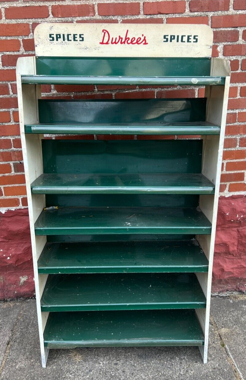 Vintage Durkee’s Spice RACK display shelfs rare Tin  Seasoning Metal