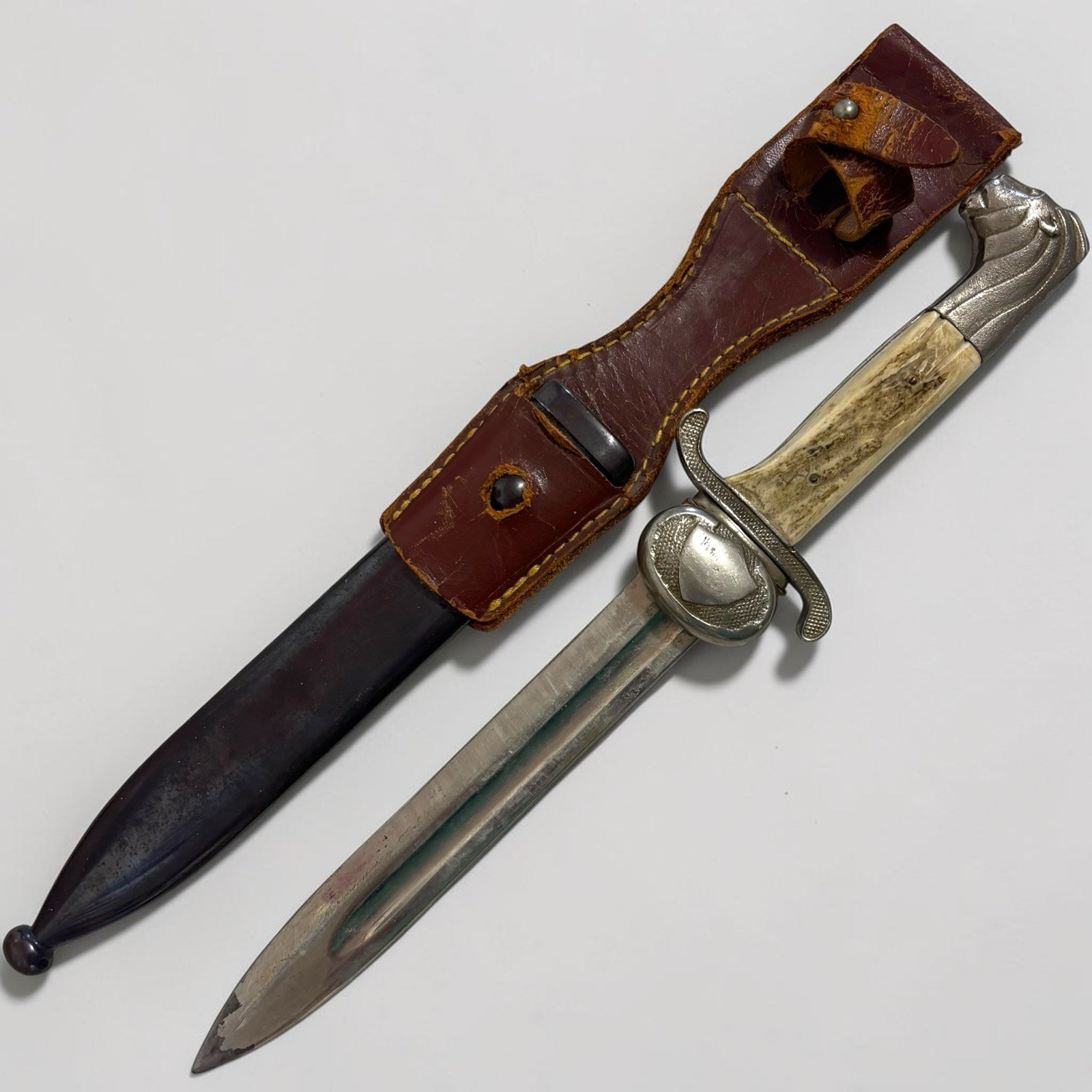 Vintage Swedish F.M. Mattsson Mora Lions Head Dagger Dress Knife Horn Handle