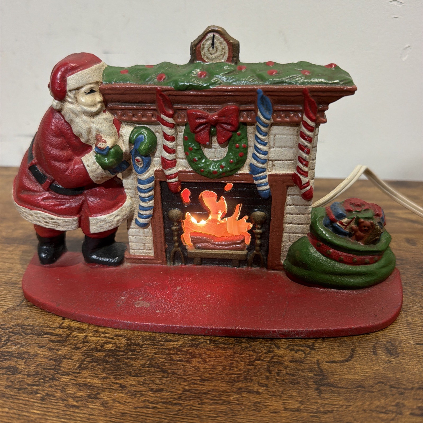 Vintage Midwest Cannon Falls Cast Iron Santa Fireplace Lights Up Light Included