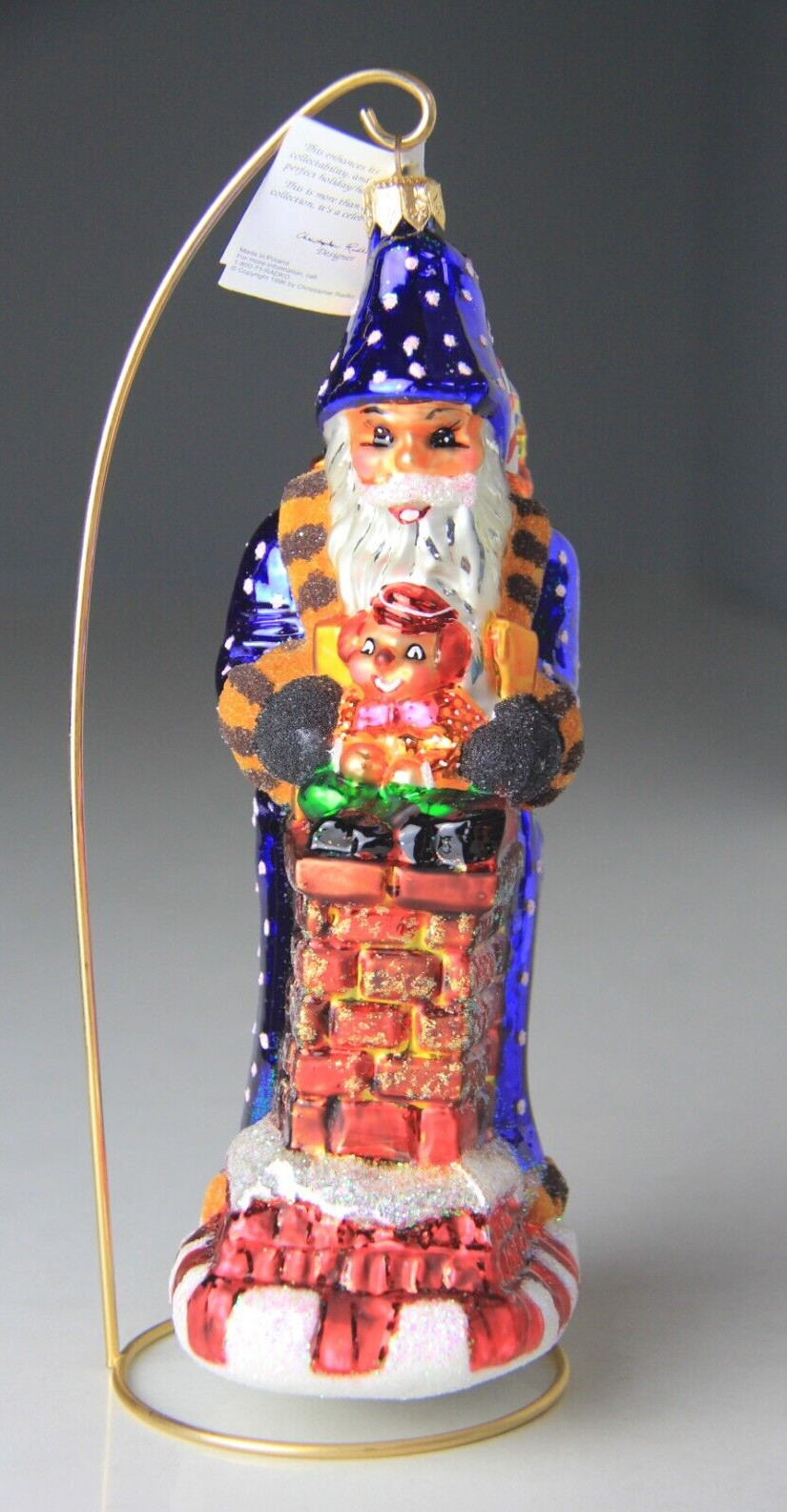 1996 Vintage Christopher Radko Santa w/ Chimney & Toys Christmas Glass Ornament