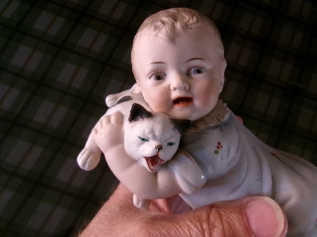 Antique Gebruder Heubach German Bisque Piano Baby w/ Cat 9 1/2” Unmarked Antique Gebruder Heubach German Bisque Piano Baby w/ Cat 9 1/2” Unmarked
