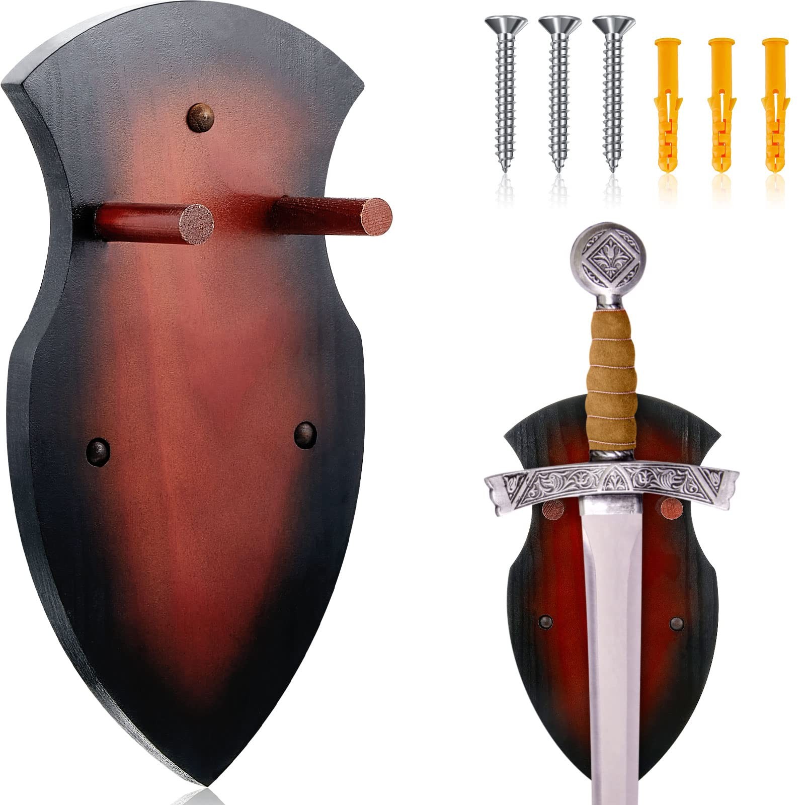 Solid Wood Wall Mount Display Plaque Holder Rack for Swords with Hardware