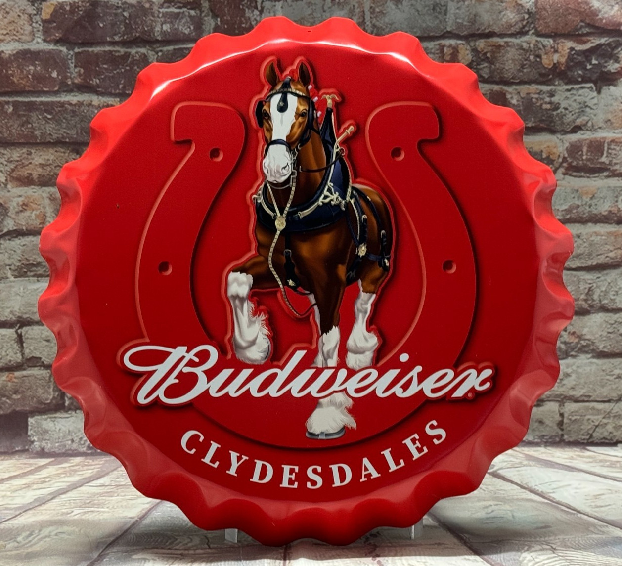 Budweiser Clydesdale Large Bottle Cap Aluminum Metal Sign for Man Cave or Garage