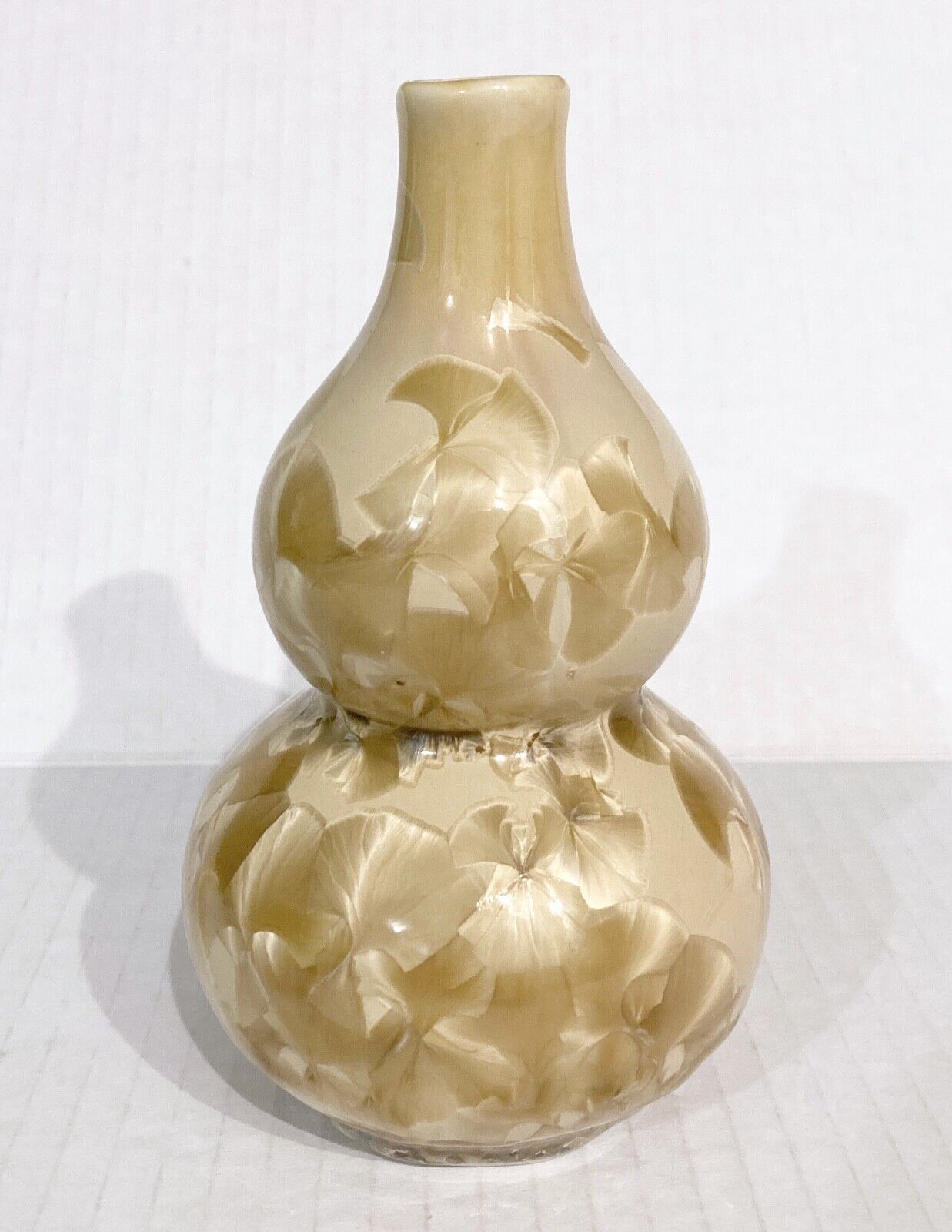 Vintage Crystalline Glaze Gourd Shaped Vase Pottery Feather Crystal Curvy Figure