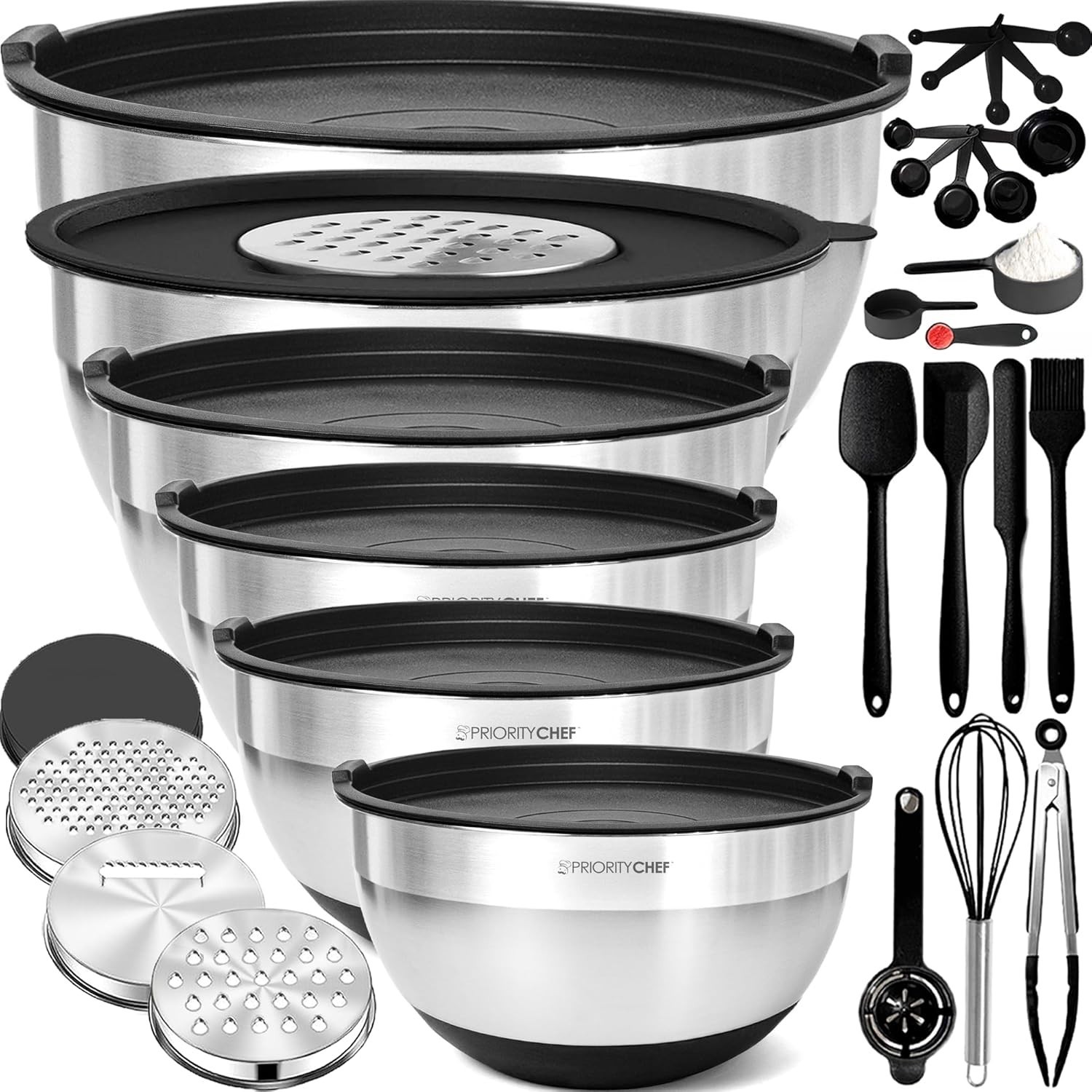 Stainless Steel Mixing Bowls with Lids Set - Premium 30Pcs with 6pc Metal Bowl