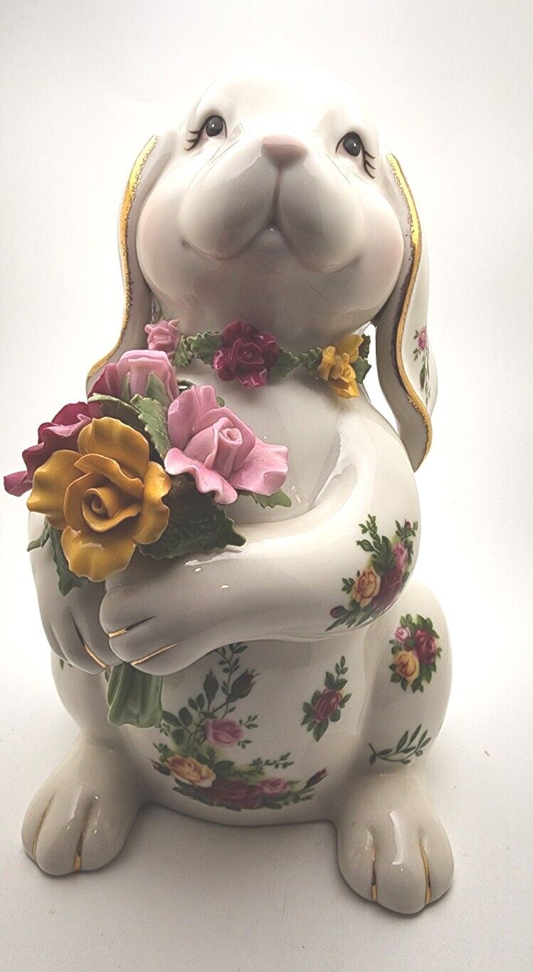 Royal Albert Old Country Floppy Eared Bunny Roses White Rabbit With Upc Tag 